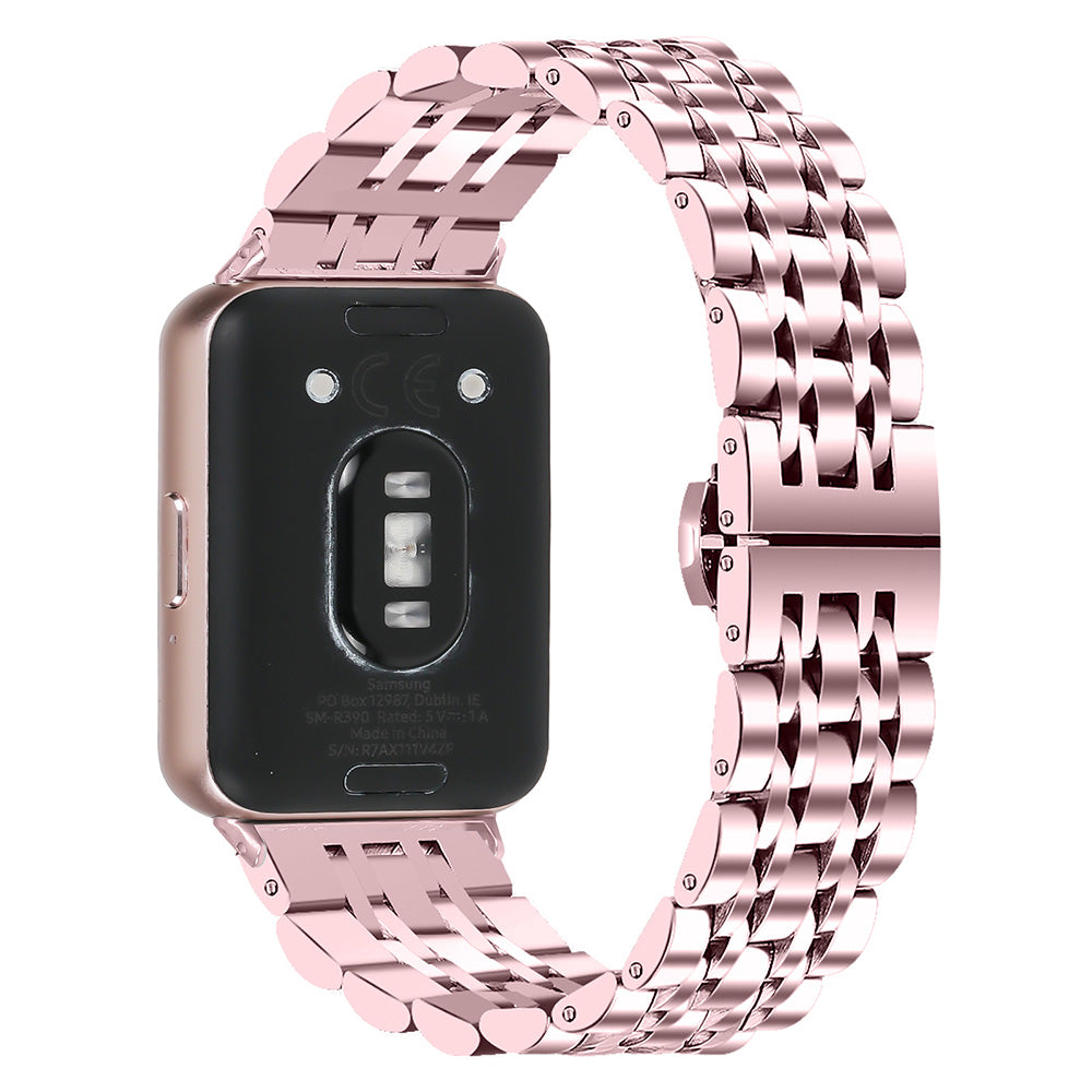 For Samsung Galaxy Fit3 SM-R390 Watch Strap High-Strength Stainless Steel Wrist Band - Silver+Gold For Samsung Galaxy Fit3 SM-R390 Watch Strap High-Strength Stainless Steel Wrist Band - Silver+Gold